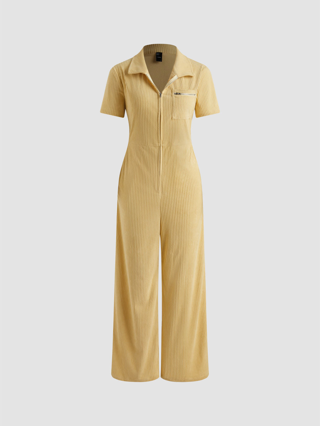 Collar Solid Zipper Jumpsuit
