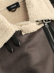 Faux Shearling Biker Jacket With Belt