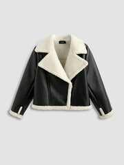 Fleece Drop Shoulder Zipper Biker Jacket Curve & Plus