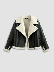 Fleece Drop Shoulder Zipper Biker Jacket Curve & Plus