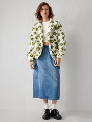 Zip Front Floral Sherpa Fleece Jacket