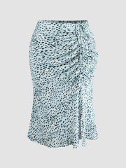 Spot Leopard Print Drawstring Split Maxi Skirt Curve & Plus