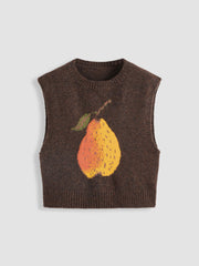 Knit Wool-blend Round Neck Pear Graphic Vest