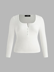 Solid Rib V-neck Long Sleeve Tee Curve & Plus