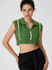Knit Collar Striped Vest