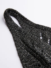 Metallic V-neck Hollow Out Button Knitted Jumpsuit