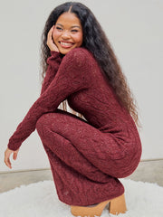 Wool-blend Round Neck Metallic Knitted Maxi Dress