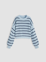 Striped Knit Round Neckline Long Sleeve Top