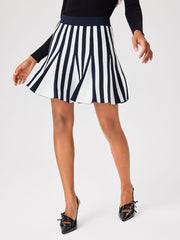 Knit Striped High Waist Ruffle Mini Skirt