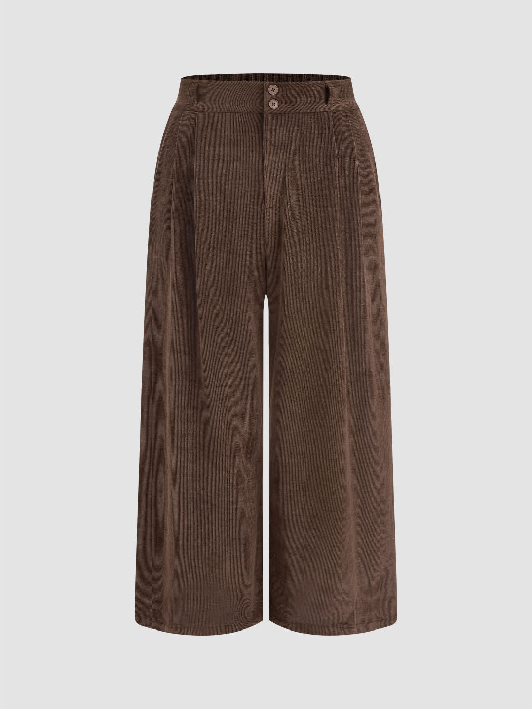 Corduroy High Waist Solid Pleated Wide Leg Trousers Curve & Plus