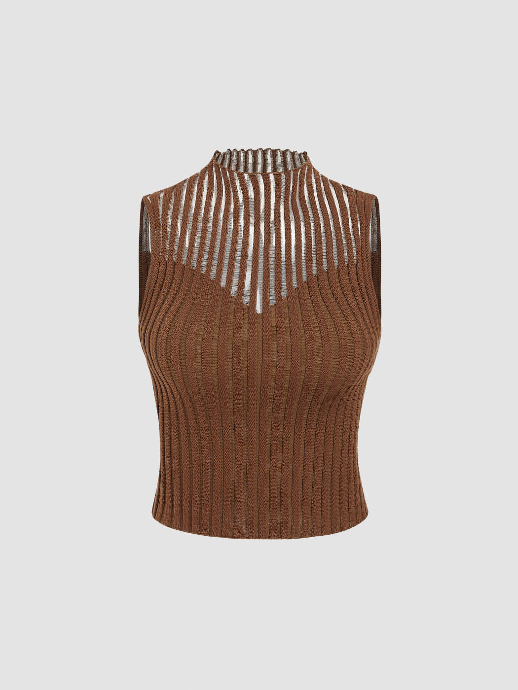 Solid Knit Stand Collar Ruffle Trim Tank Top