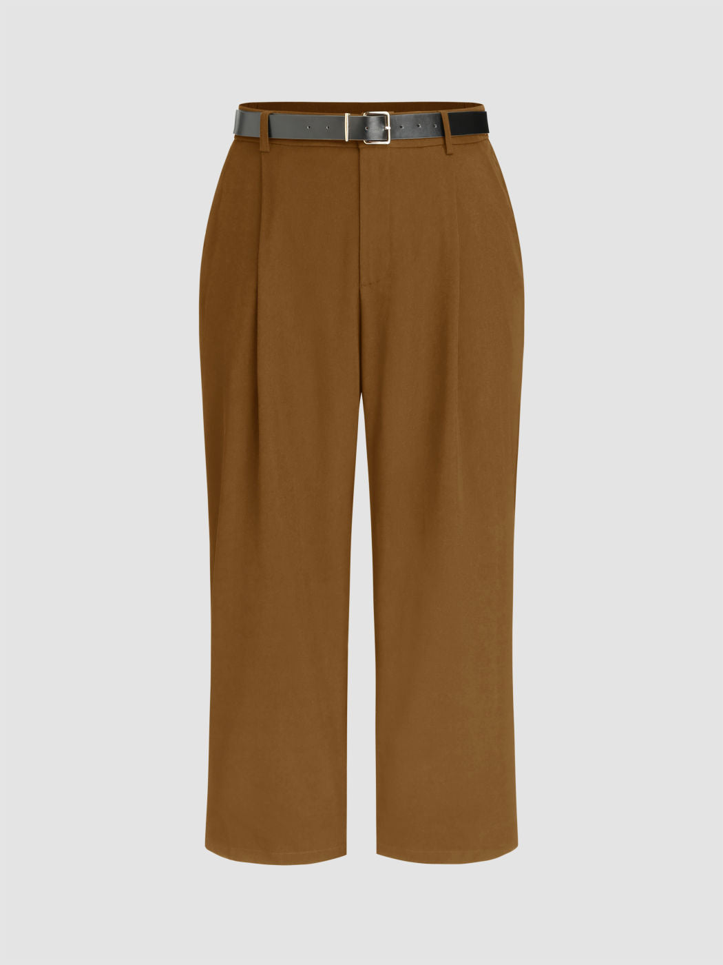 High Waist Solid Tapered Trousers With Belt Curve & Plus