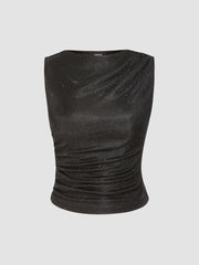 Round Neck Ruched Glitter Asymmetrical Tank Top