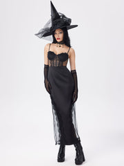 Satin Sweetheart Lace Sheer Maxi Dress