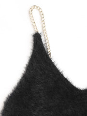 Knit U-neckline Fuzzy Solid Backless Mini Dress