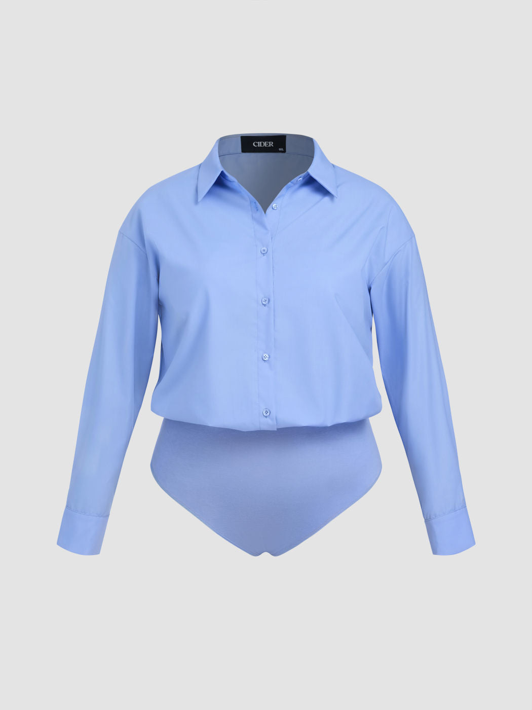 Collar Solid Button Long Sleeve Blouse Curve & Plus