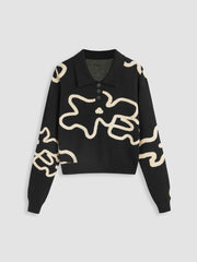 Collar Button Floral Knitted Top