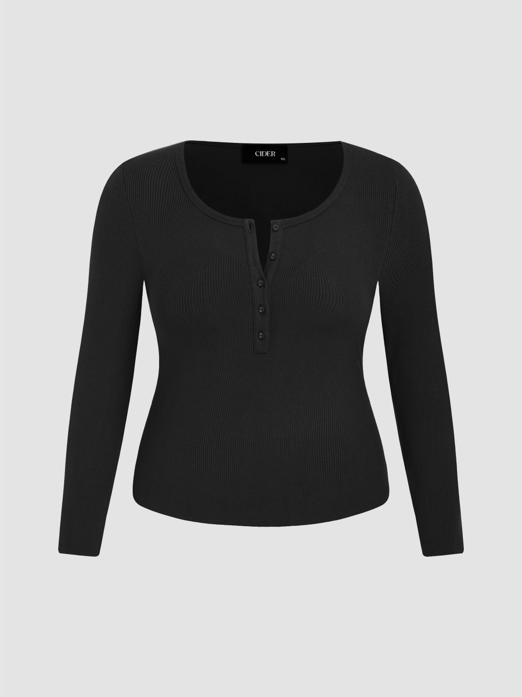 Solid Rib V-neck Long Sleeve Tee Curve & Plus