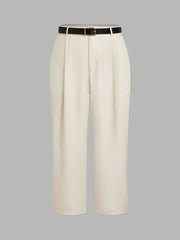 High Waist Solid Tapered Trousers With Belt Curve & Plus