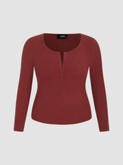 Solid Rib V-neck Long Sleeve Tee Curve & Plus