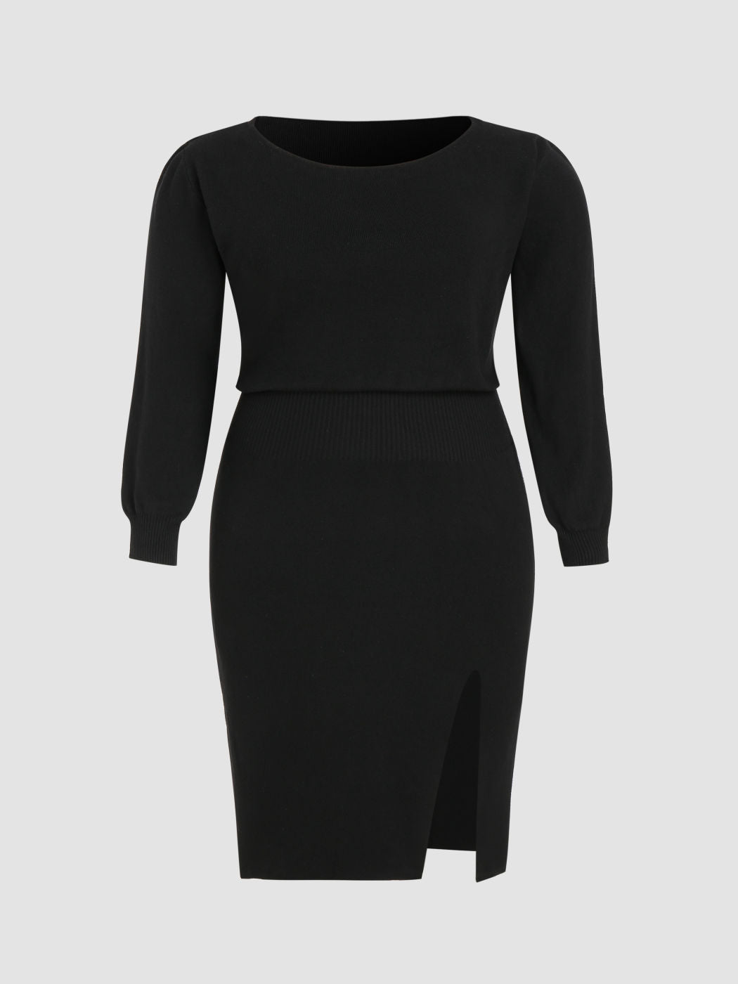 Wool-blend Round Neck Shirred Knitted Midi Dress Curve & Plus