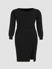 Wool-blend Round Neck Shirred Knitted Midi Dress Curve & Plus