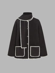 Contrasting Stitching Jacket With Scarf