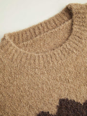 Wool-blend Round Neckline Kitten Graphic Knitted Long Sleeve Top Curve & Plus