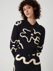 Collar Button Floral Knitted Top