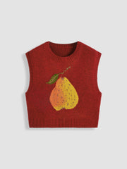 Knit Wool-blend Round Neck Pear Graphic Vest