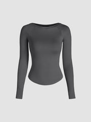 Round Neckline Solid Long Sleeve Tee