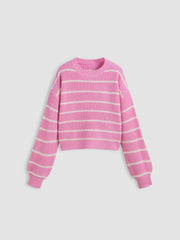 Striped Knit Round Neckline Long Sleeve Top