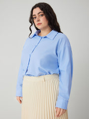 Collar Solid Button Long Sleeve Blouse Curve & Plus