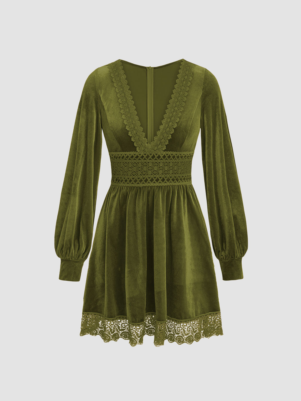 Velvet V-neck Lace Mini Dress