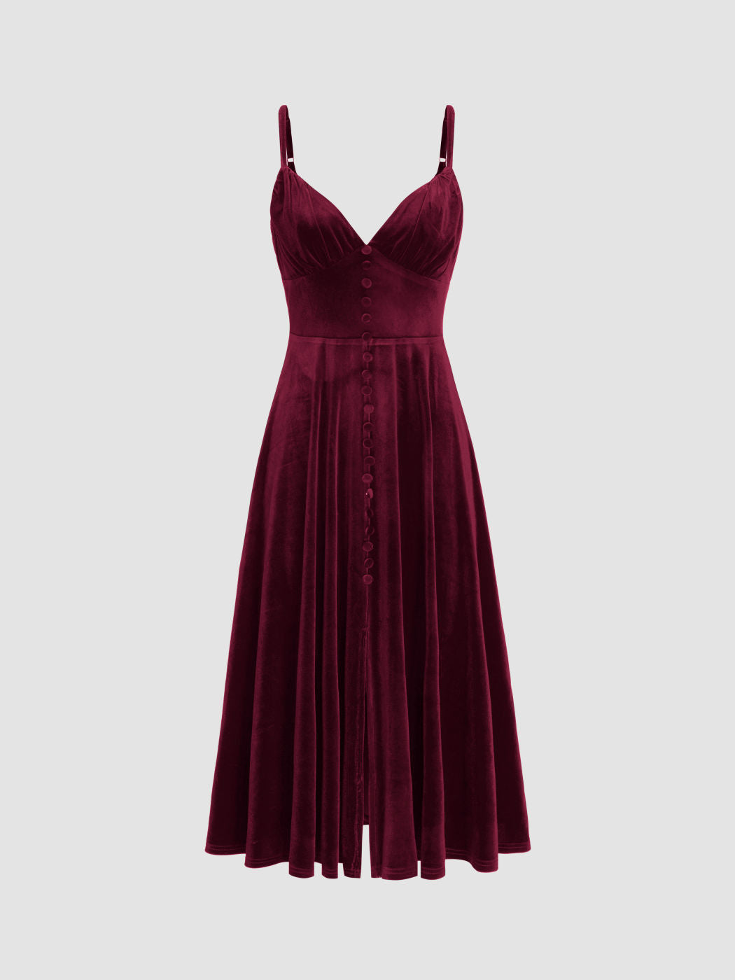 Velvet V-neck Solid Ruffle Midi Dress
