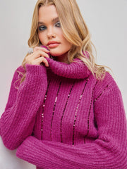 Wool-blend High Neck Sequin Stripe Knitted Top