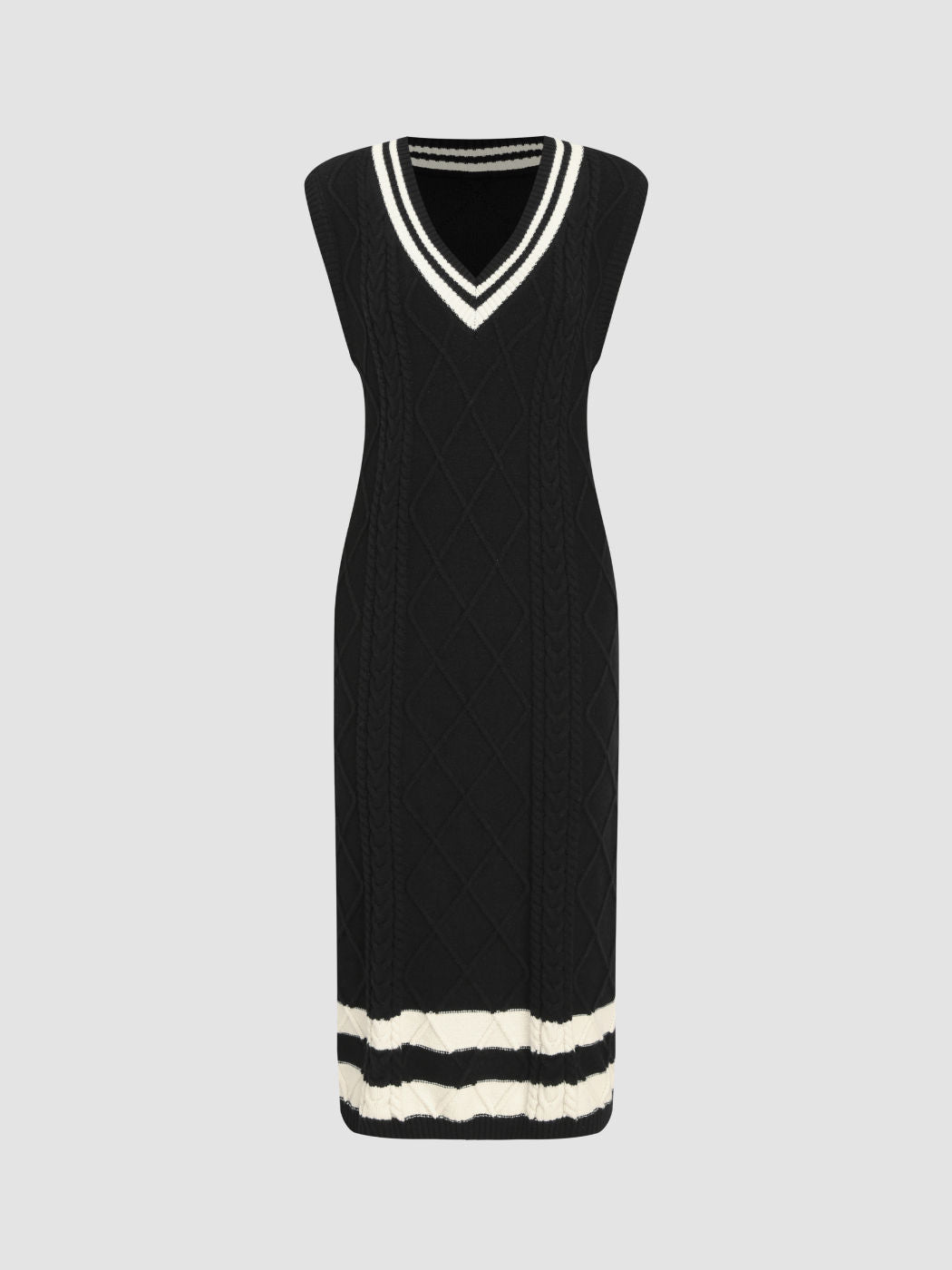 Knit V-neck Solid Knitted Mini Dress