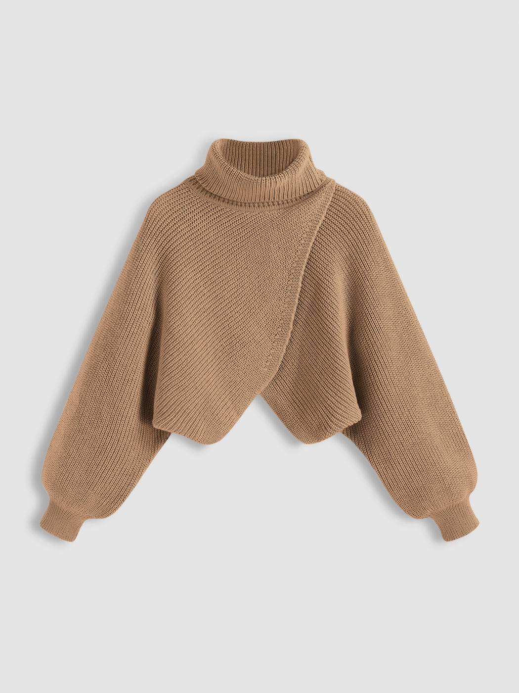 High Neck Solid Knitted Long Sleeve Crop Sweater & High Neck Ruched Midi Dress Set