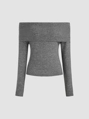 Off-shoulder Knitted Long Sleeve Top