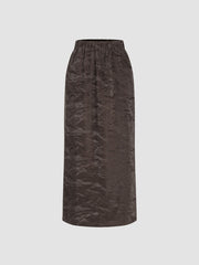 Faux Leather Texture Elastic Waist Maxi Skirt