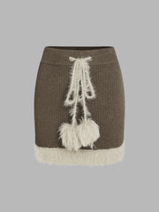 Knitted Fuzzy Middle Waist Solid Mini Skirt