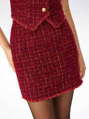 Tweed Middle Waist Tassel Mini Skirt
