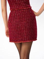 Tweed Middle Waist Tassel Mini Skirt