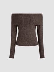 Off-shoulder Knitted Long Sleeve Top