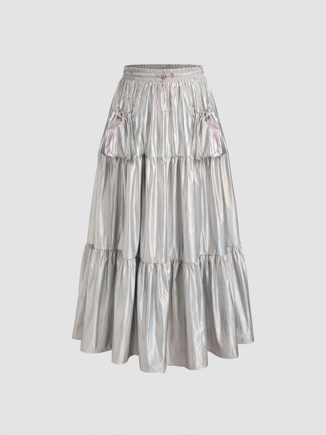 Mid Rise Tiered Ruffle Hem Maxi Skirt
