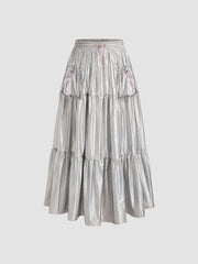 Mid Rise Tiered Ruffle Hem Maxi Skirt