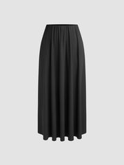 Elastic Waist Solid Ruffle Maxi Skirt