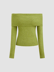 Off-shoulder Knitted Long Sleeve Top