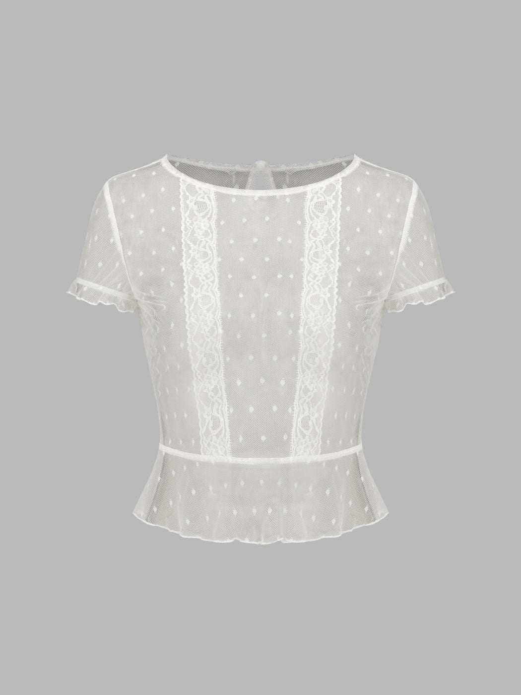Mesh See-Through Solid Lace Short Sleeve Blouse