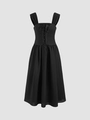 Lace Up Midi Ruffle Midi Dress